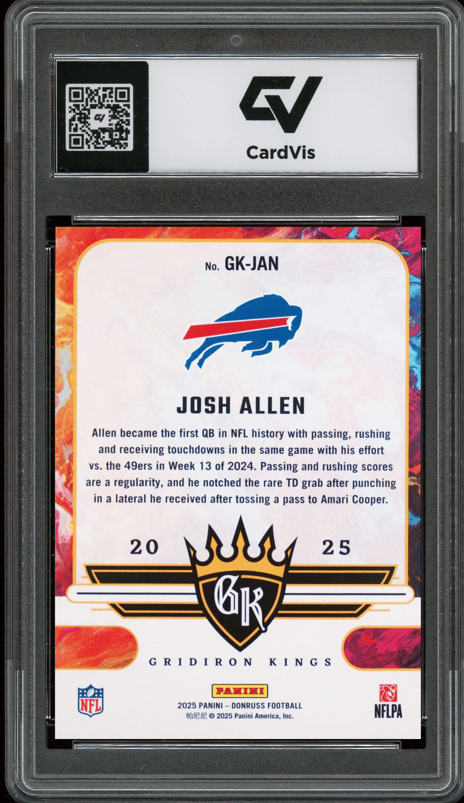 2025 Panini Donruss Gridiron Kings #GK-JAN Josh Allen Graded 10 Gem Mint - Back