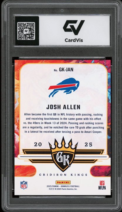 2025 Panini Donruss Gridiron Kings #GK-JAN Josh Allen Graded 10 Gem Mint - Back