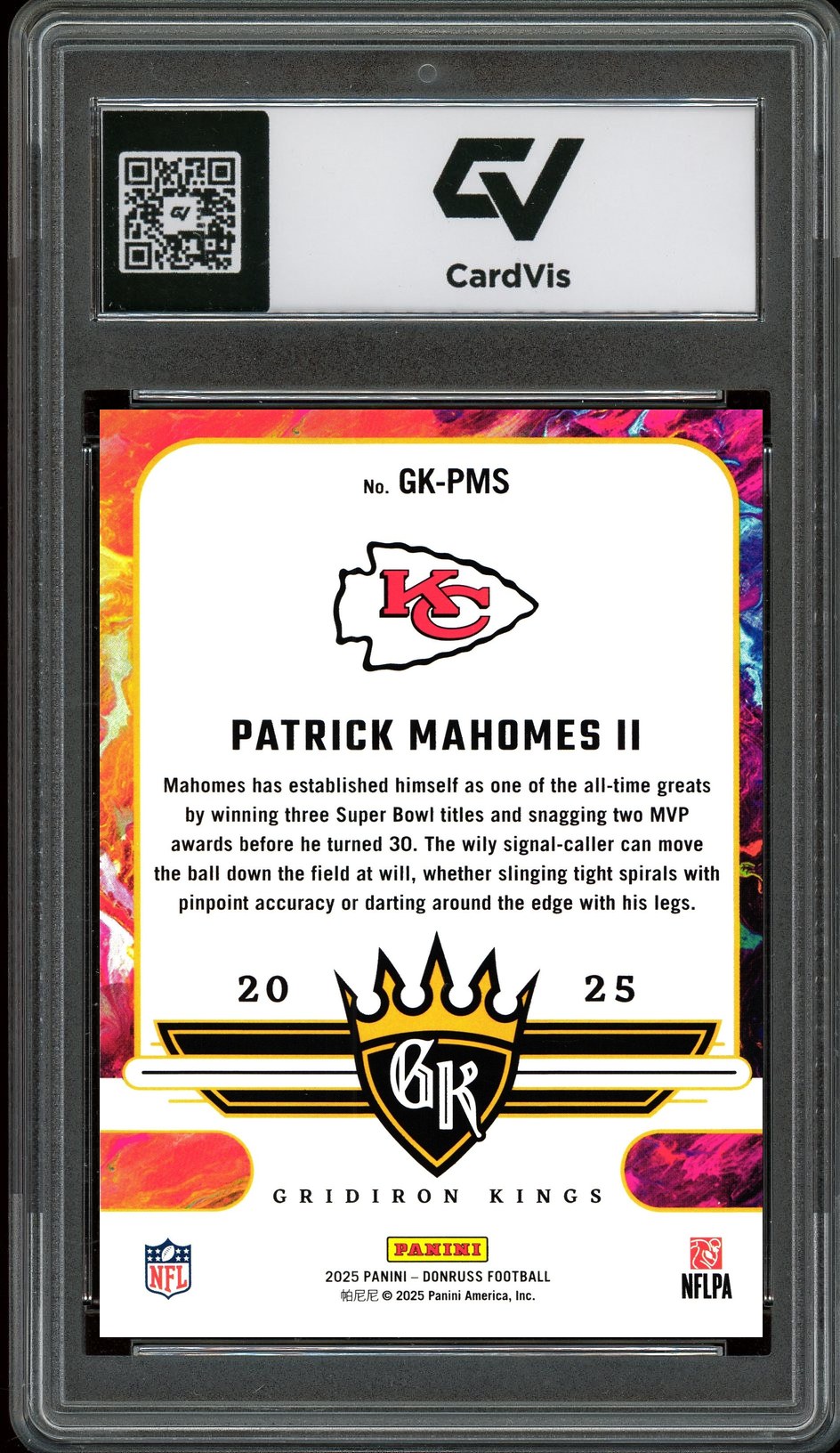 2025 Panini Donruss #GK-PMS Patrick Mahomes II Gridiron Kings Graded 10 Gem Mint - Back