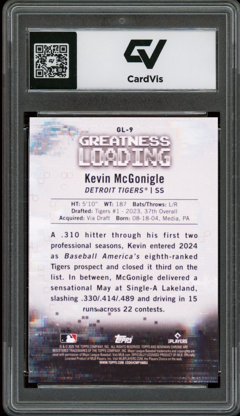 2025 Bowman #GL9 Kevin Mcgonigle Greatness Loading Graded 10 Gem Mint - Back