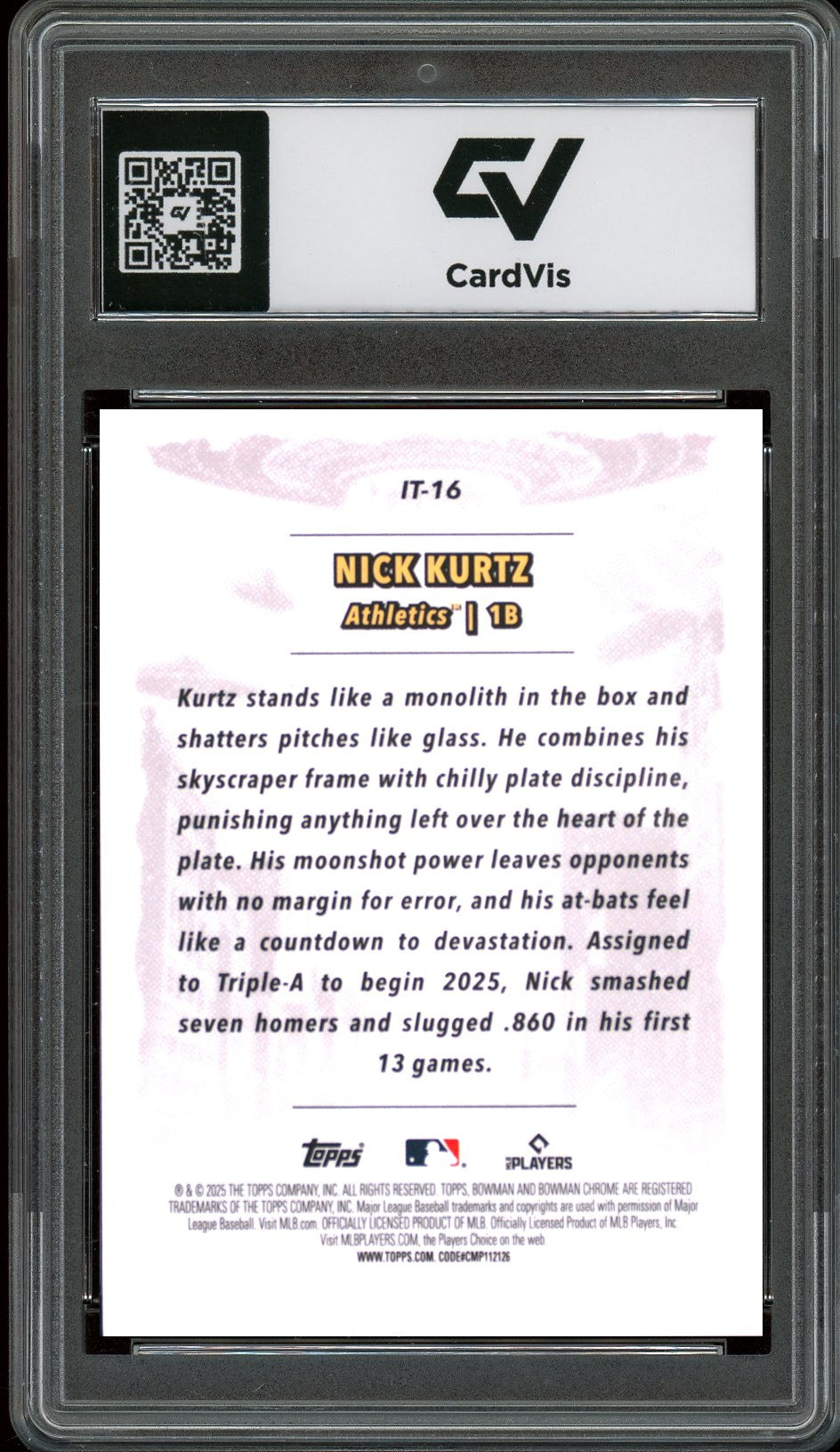 2025 Bowman Chrome #IT-16 Nick Kurtz It Came To The League Graded 10 Gem Mint - Back