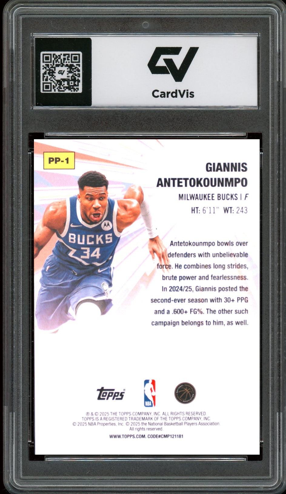 2025 Topps #PP-1 Giannis Antetokounmpo Power Players Graded 10 Gem Mint - Back