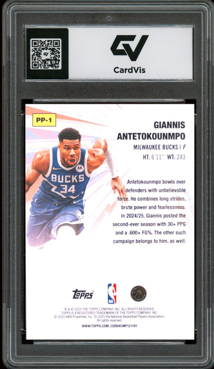 2025 Topps #PP-1 Giannis Antetokounmpo Power Players Graded 10 Gem Mint - Back