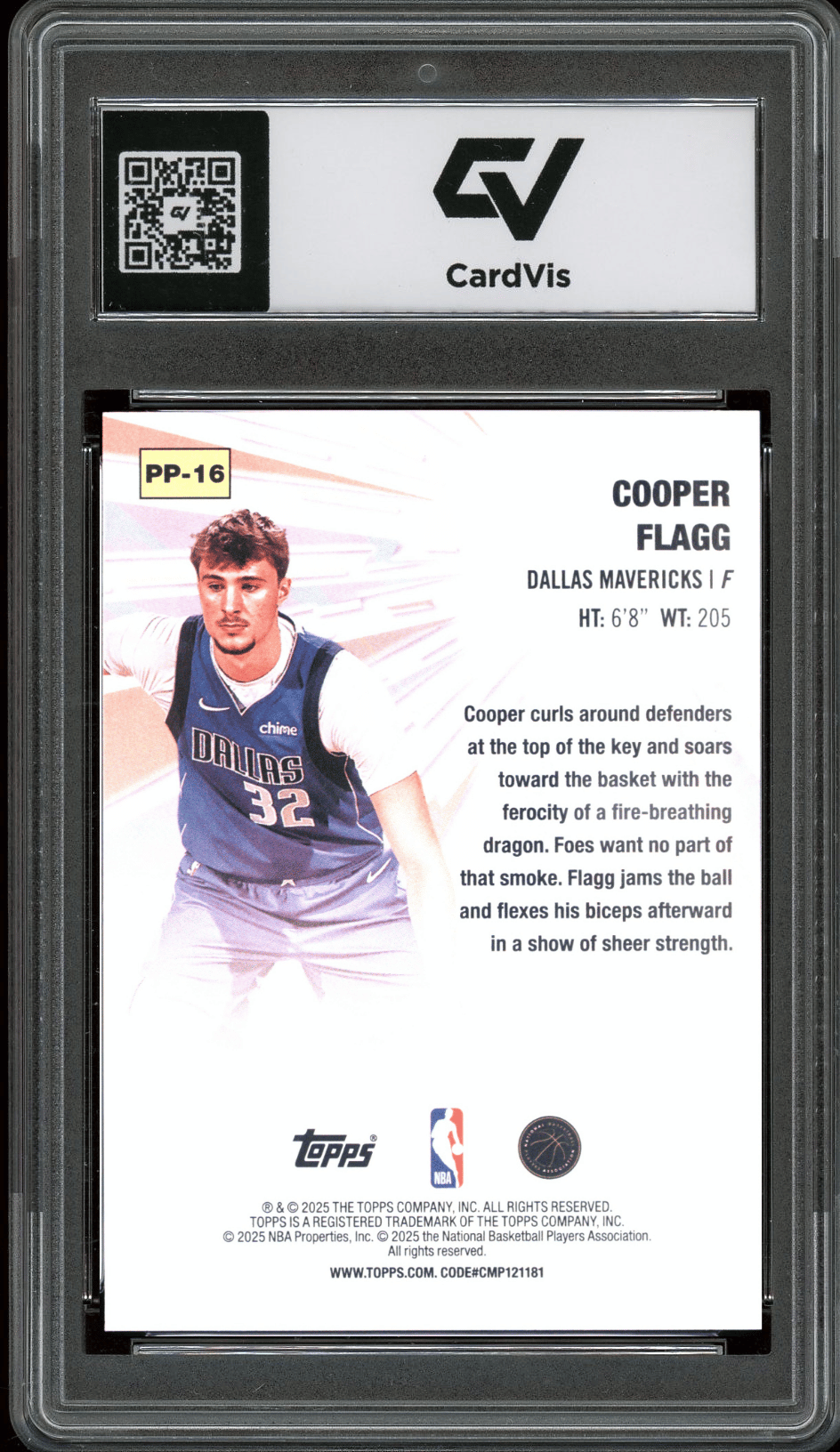 2025 Topps Power Players #PP-16 Cooper Flagg Graded 10 Gem Mint - Back
