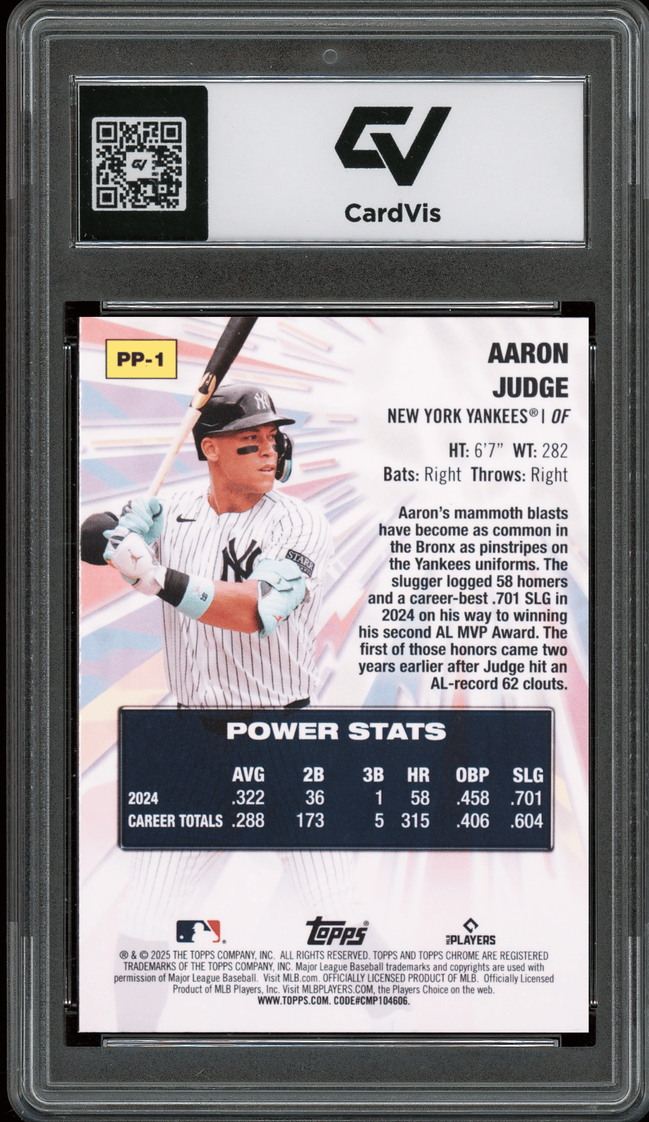 2025 Topps Chrome Power Players #PP1 Aaron Judge Graded 10 Gem Mint - Back