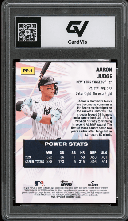 2025 Topps Chrome Power Players #PP1 Aaron Judge Graded 10 Gem Mint - Back