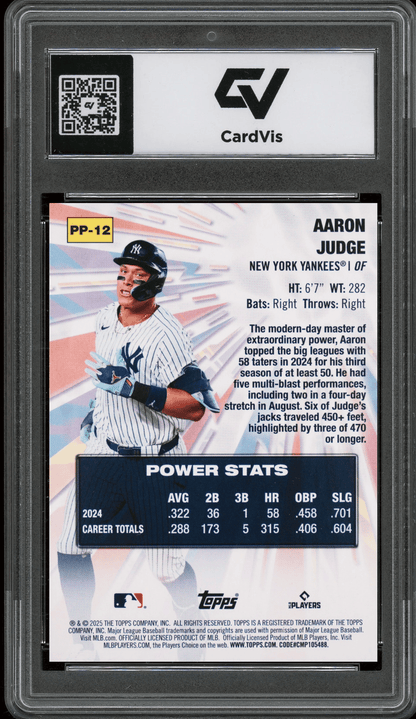 2025 Topps Power Players #PP12 Aaron Judge Graded 10 Gem Mint - Back