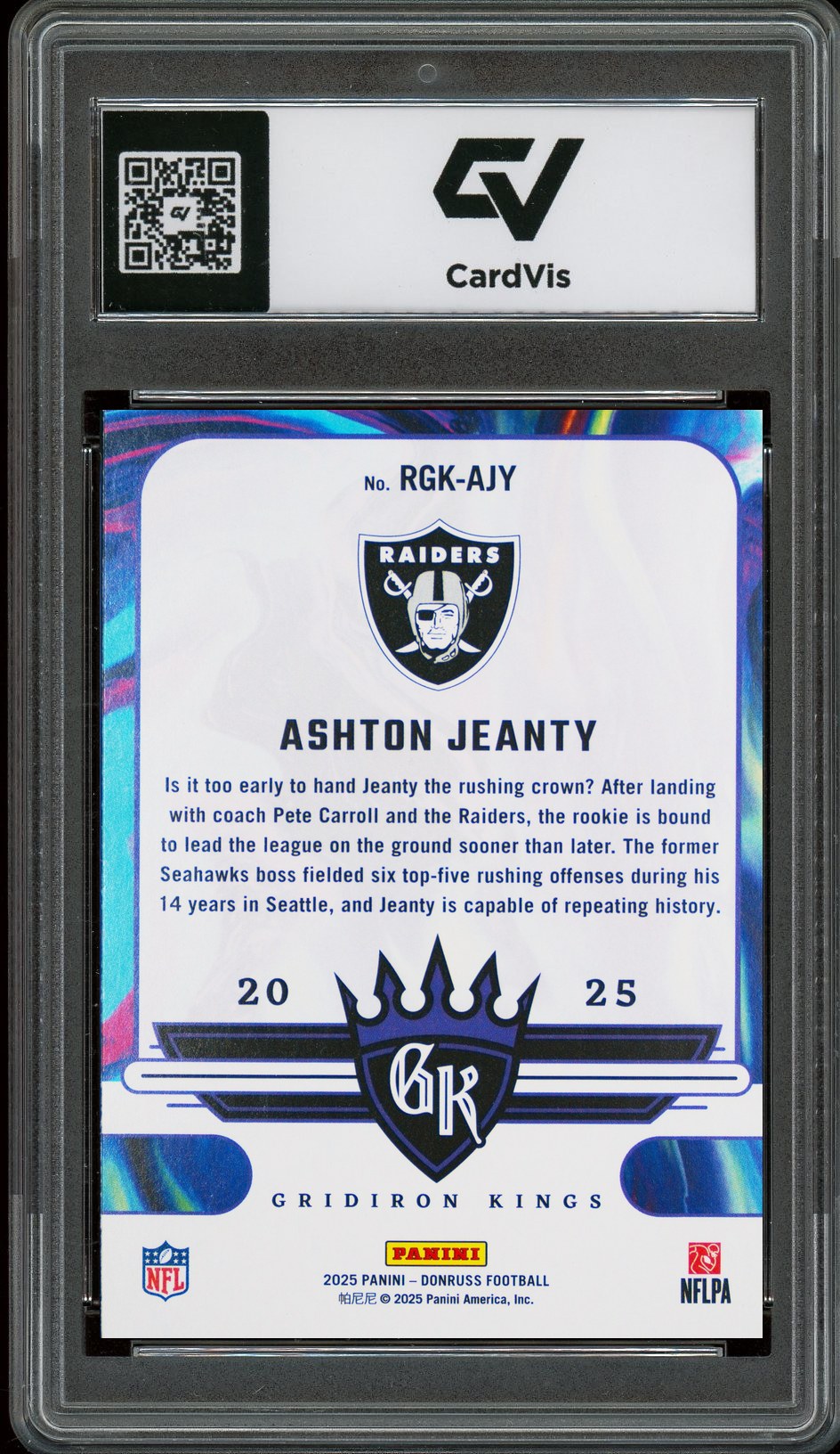 2025 Panini Donruss #RGK-AJY Ashton Jeanty Rookie Gridiron Kings Rookie Card RC Graded 10 Gem Mint - Back