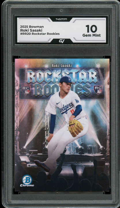 2025 Bowman #RR20 Roki Sasaki Rockstar Rookies Graded 10 Gem Mint - Front