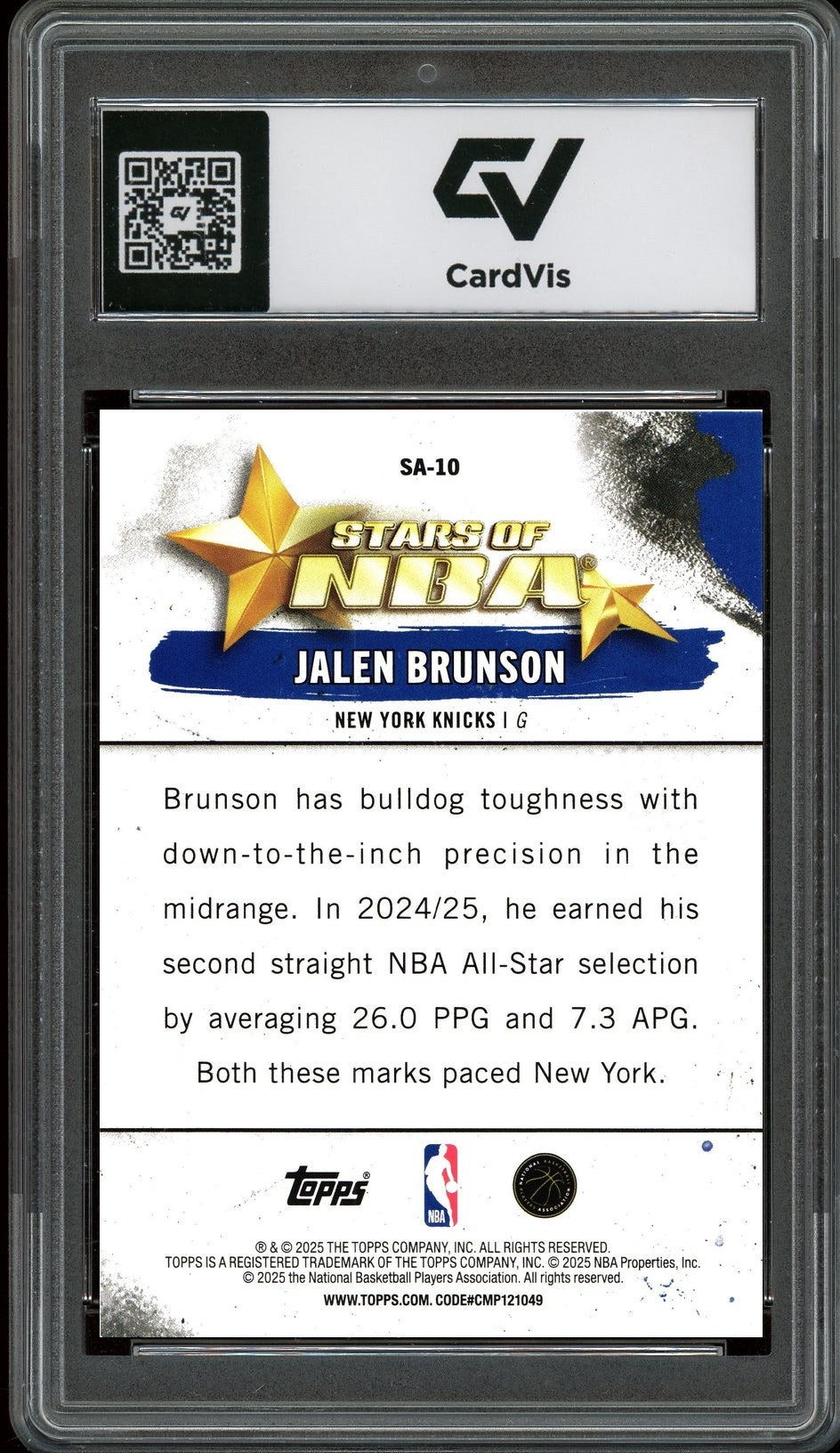 2025 Topps #SA-10 Jalen Brunson Stars of NBA Graded 10 Gem Mint - Back