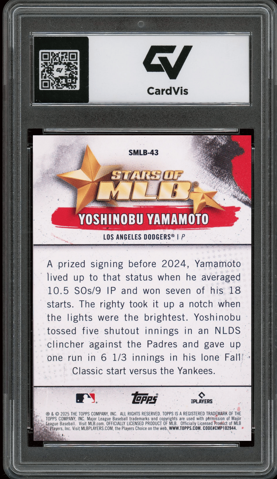 2025 Topps Series 2 #SMLB43 Yoshinobu Yamamoto Stars Of The MLB Graded 10 Gem Mint - Back