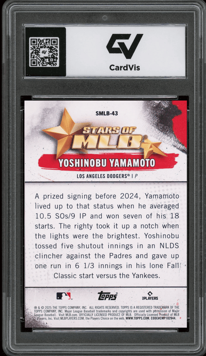 2025 Topps Series 2 #SMLB43 Yoshinobu Yamamoto Stars Of The MLB Graded 10 Gem Mint - Back