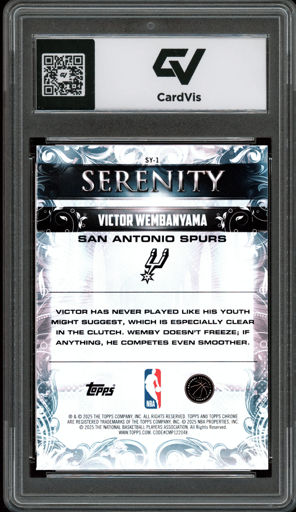 2025 Topps Chrome Serenity #SY-1 Victor Wembanyama Graded 10 Gem Mint - Back