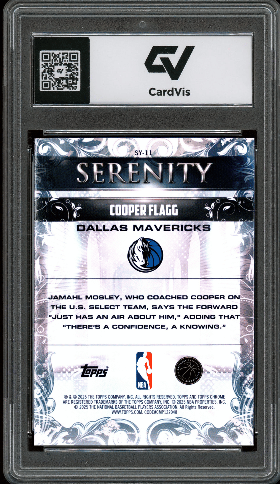 2025 Topps Chrome Serenity #SY-11 Cooper Flagg Graded 10 Gem Mint - Back