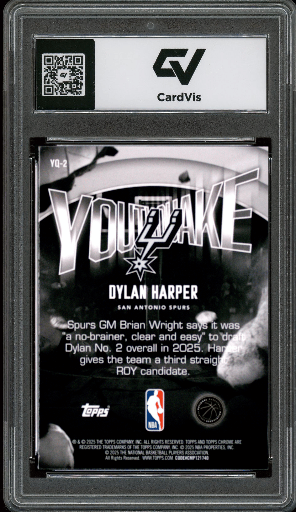 2025 Topps Chrome Youthquake #YQ-2 Dylan Harper Graded 10 Gem Mint - Back