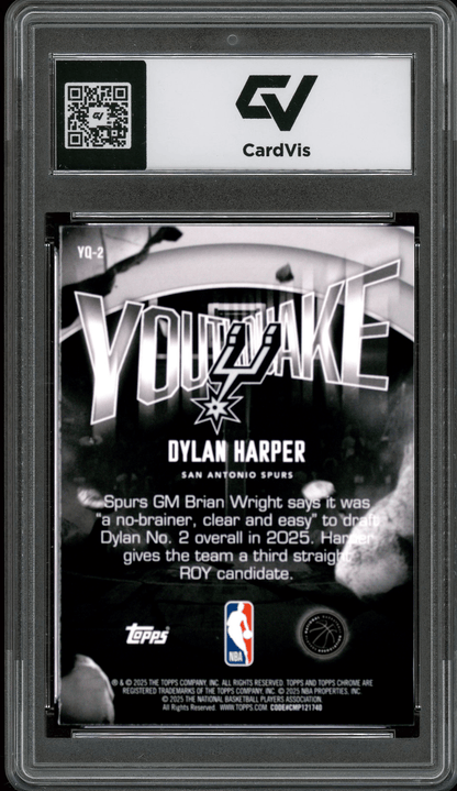 2025 Topps Chrome Youthquake #YQ-2 Dylan Harper Graded 10 Gem Mint - Back
