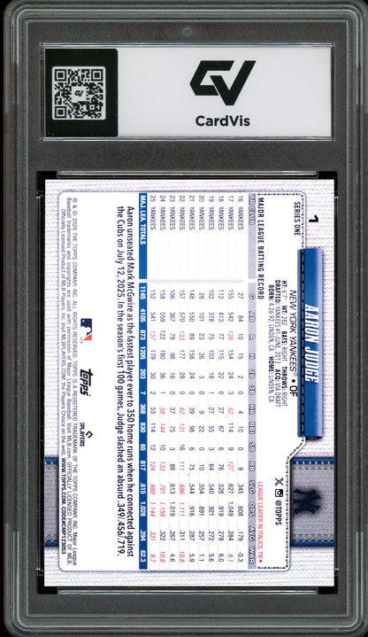 2026 Topps #1 Aaron Judge Graded 10 Gem Mint - Back