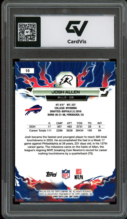 2026 Topps Resurgence #10 Josh Allen Graded 10 Gem Mint - Back