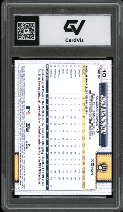 2026 Topps #10 Jacob Misiorowski Graded 10 Gem Mint - Back