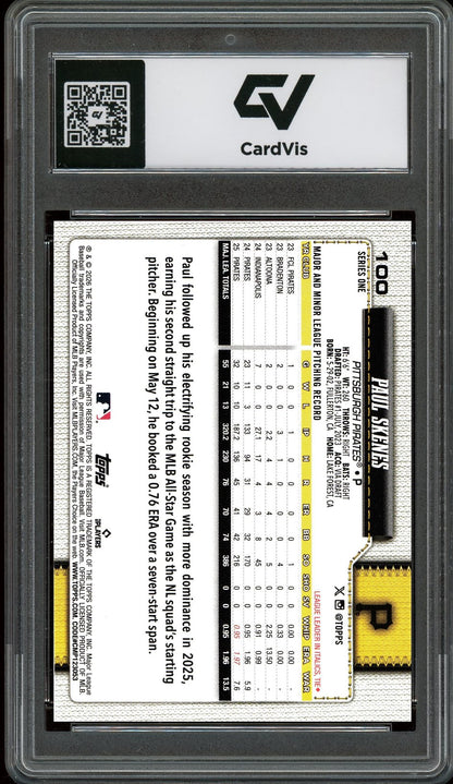 2026 Topps #100 Paul Skenes Graded 10 Gem Mint - Back