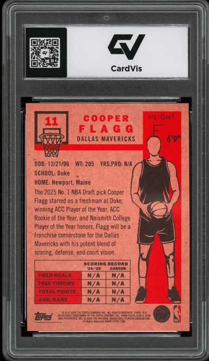 2026 Topps Living #11 Cooper Flagg Graded 10 Gem Mint - Back