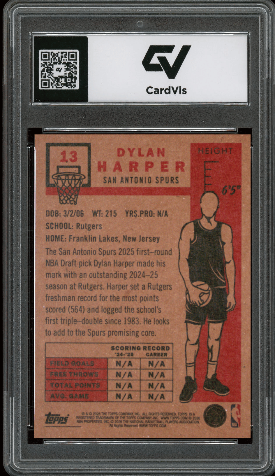 2026 Topps Living #13 Dylan Harper Graded 10 Gem Mint - Back