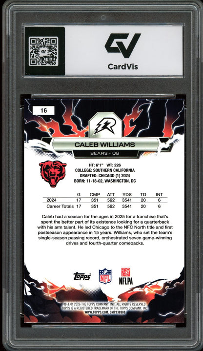 2026 Topps Resurgence #16 Caleb Williams Graded 10 Gem Mint - Back
