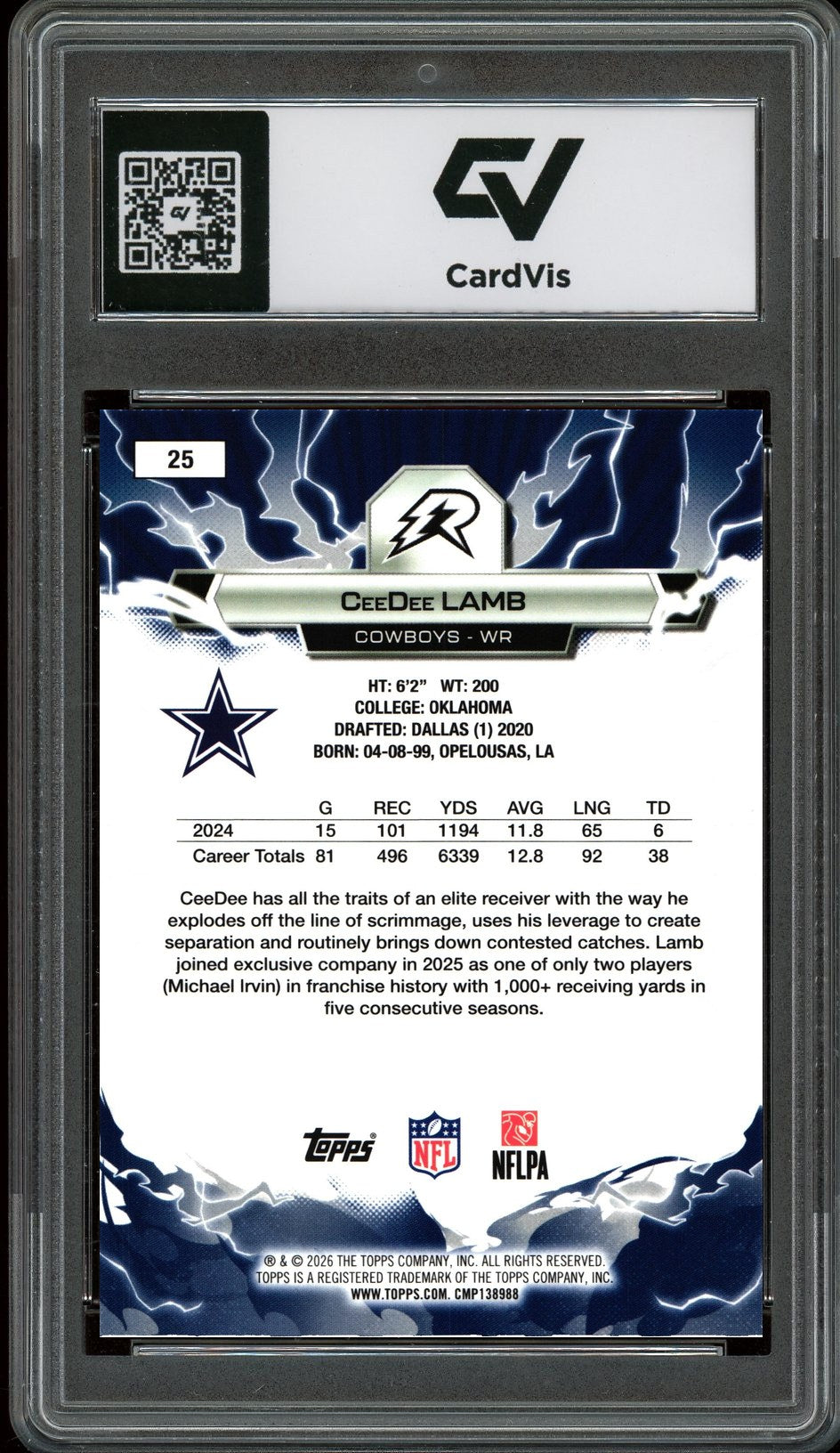 2026 Topps Resurgence #25 CeeDee Lamb Graded 10 Gem Mint - Back