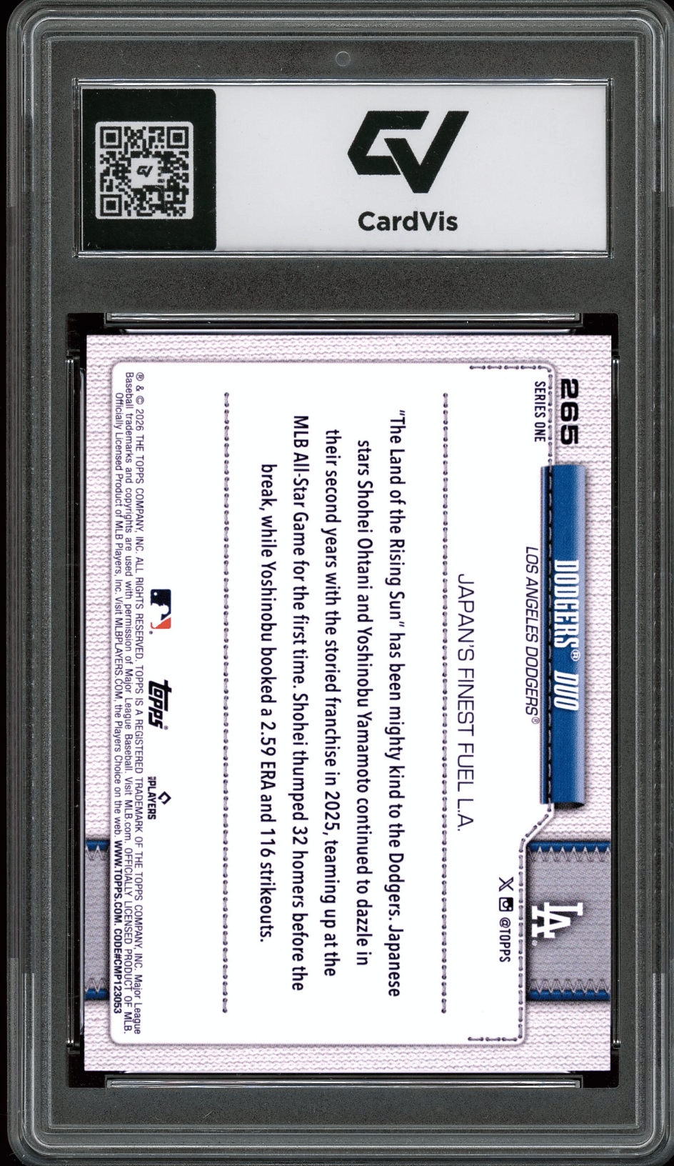 2026 Topps #265 Yamamotoohtani Graded 10 Gem Mint - Back