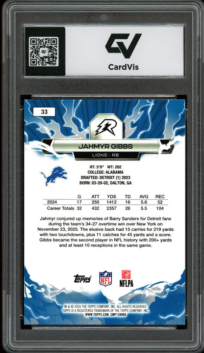 2026 Topps Resurgence #33 Jahmyr Gibbs Graded 10 Gem Mint - Back