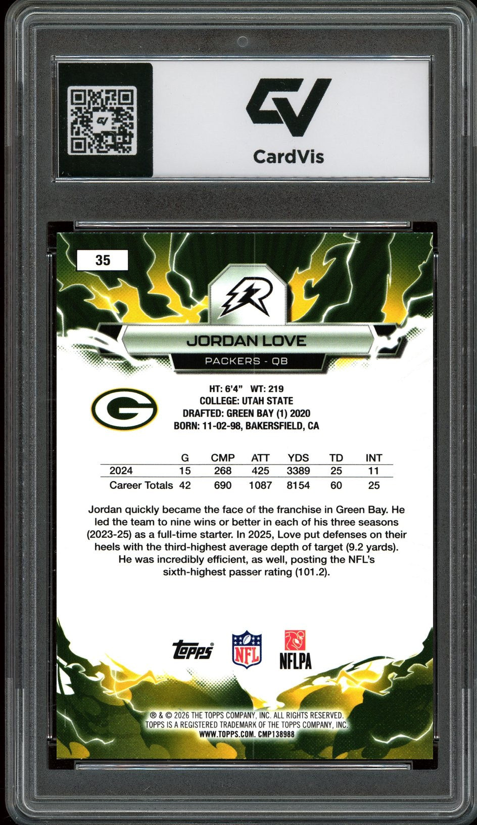 2026 Topps Resurgence #35 Jordan Love Graded 10 Gem Mint - Back