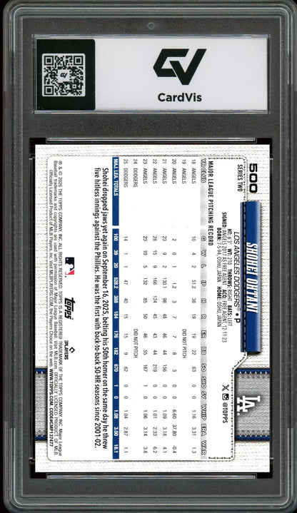 2026 Topps #500 Shohei Ohtani Series Two Graded 10 Gem Mint - Back