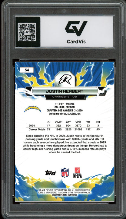 2026 Topps Resurgence #54 Justin Herbert Graded 10 Gem Mint - Back