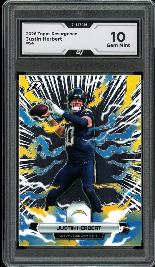 2026 Topps Resurgence #54 Justin Herbert Graded 10 Gem Mint - Front