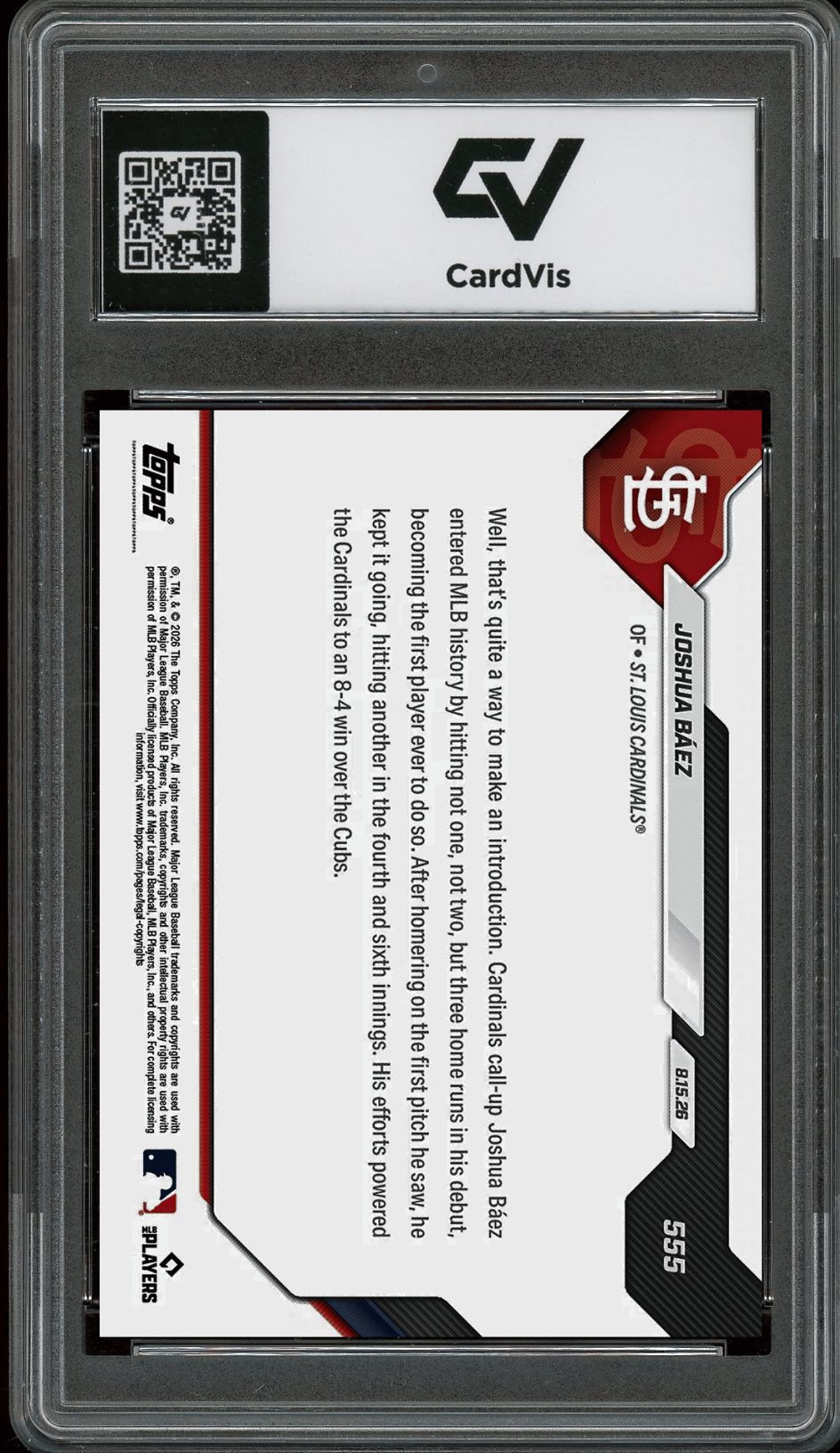 2026 Topps Now #555 Joshua Baez Call Up Rookie Card RC Graded 10 Gem Mint