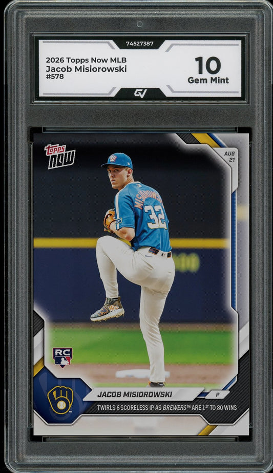 2026 Topps Now MLB #578 Jacob Misiorowski Graded 10 Gem Mint - Front