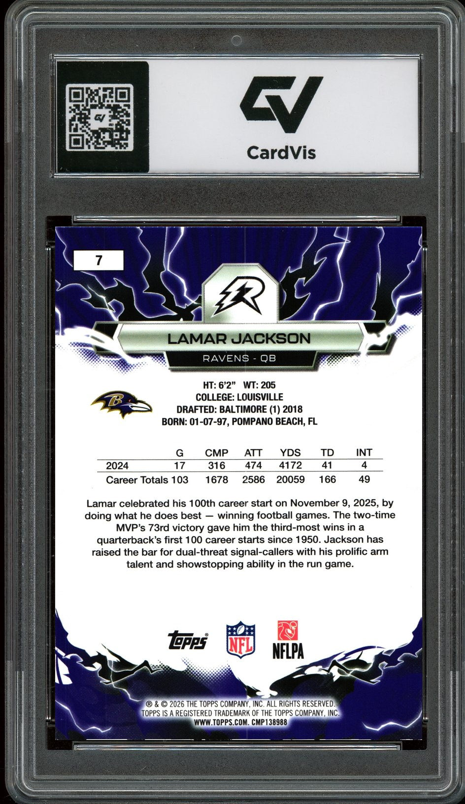2026 Topps Resurgence #7 Lamar Jackson Graded 10 Gem Mint - Back