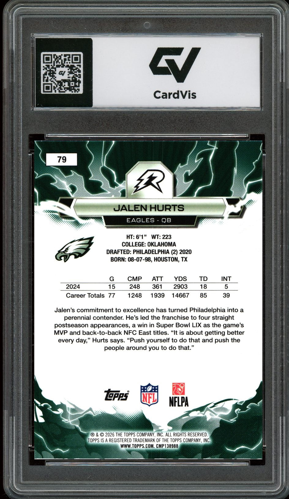 2026 Topps Resurgence #79 Jalen Hurts Graded 10 Gem Mint - Back