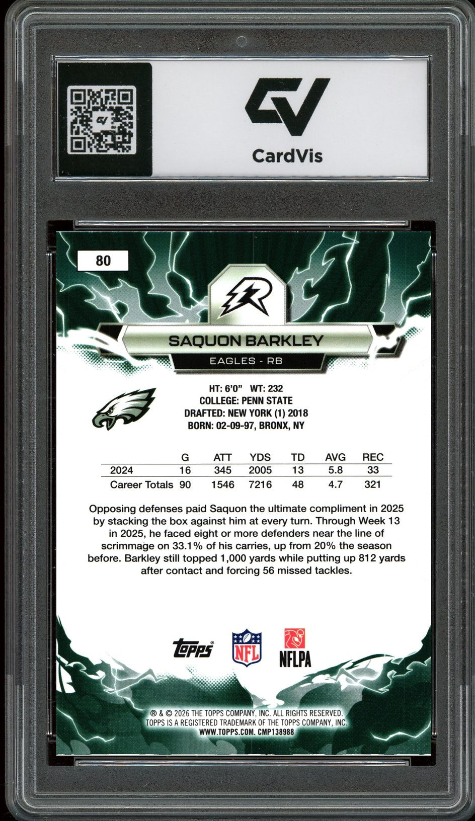 2026 Topps Resurgence #80 Saquon Barkley Graded 10 Gem Mint - Back