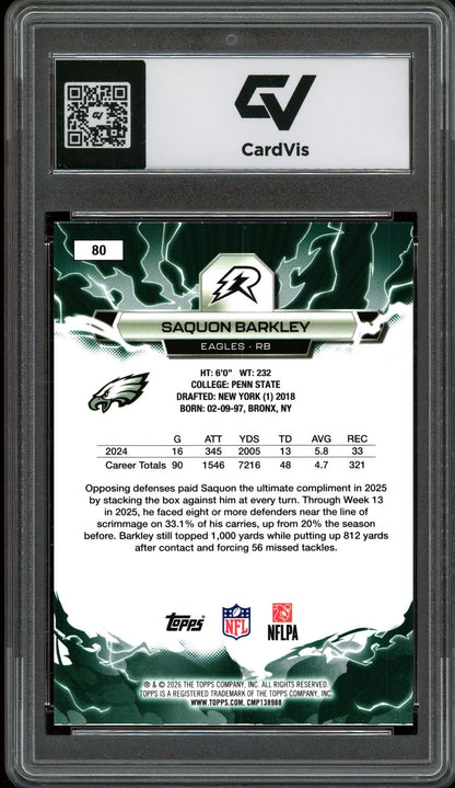 2026 Topps Resurgence #80 Saquon Barkley Graded 10 Gem Mint - Back