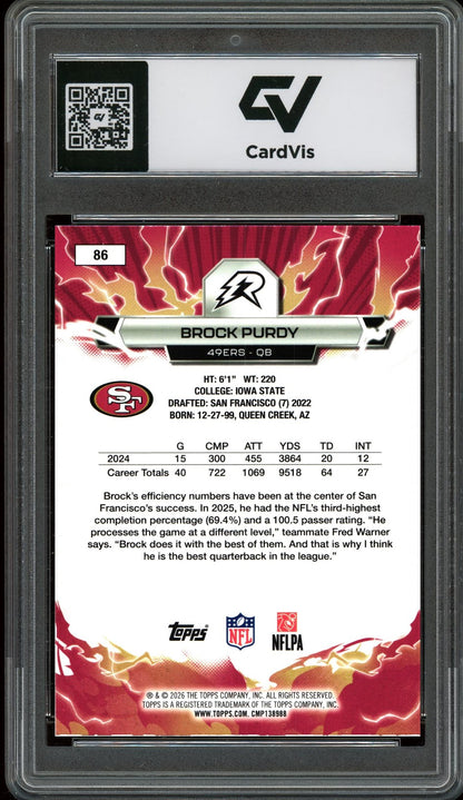 2026 Topps Resurgence #86 Brock Purdy Graded 10 Gem Mint - Back