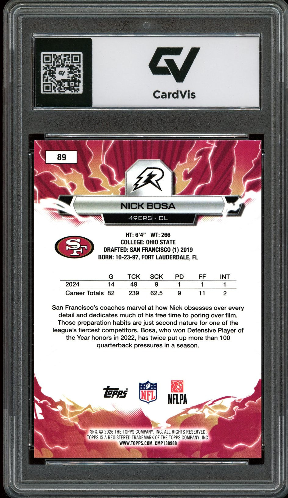 2026 Topps Resurgence #89 Nick Bosa Graded 10 Gem Mint - Back