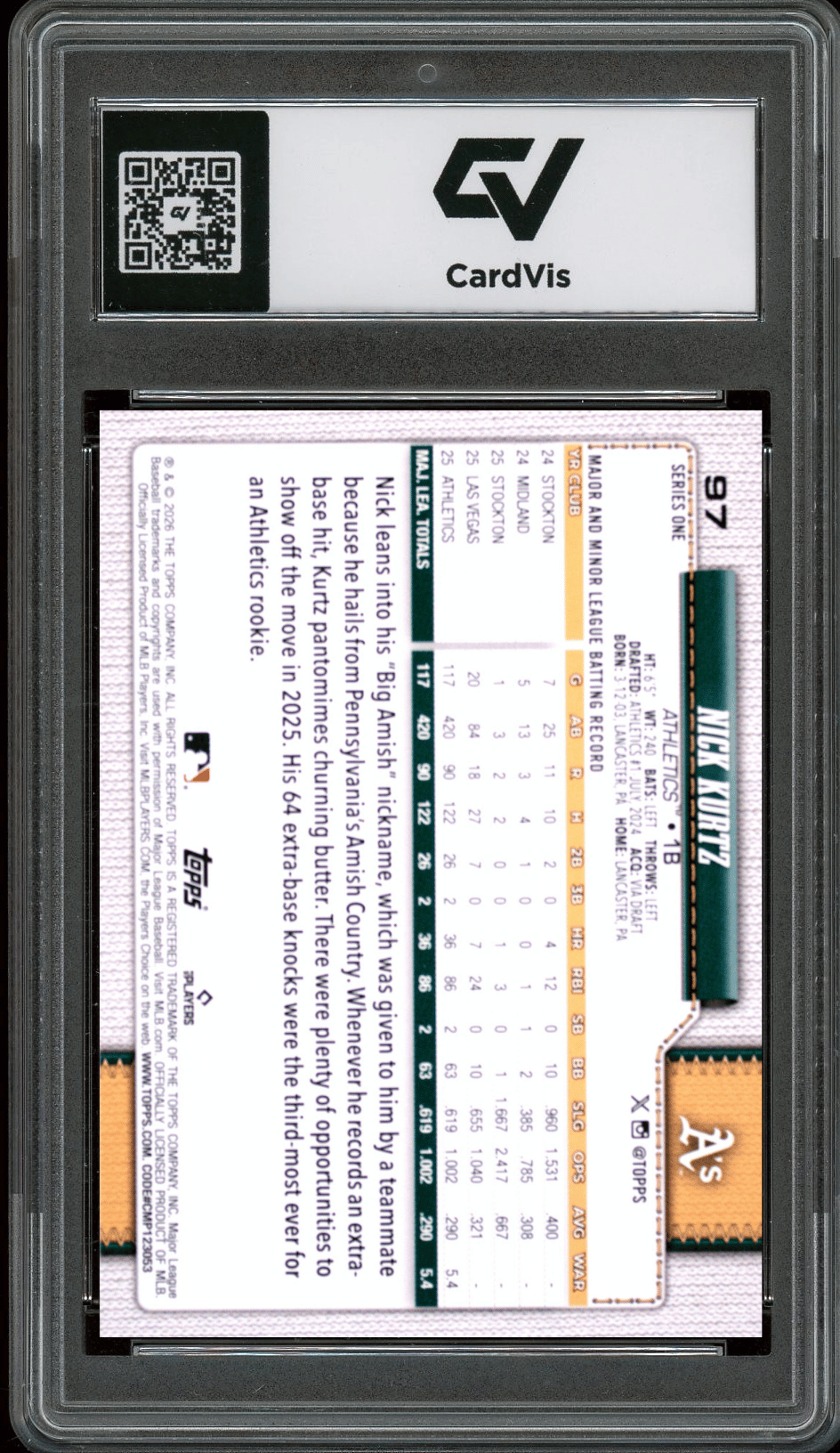 2026 Topps #97 Nick Kurtz Graded 10 Gem Mint - Back