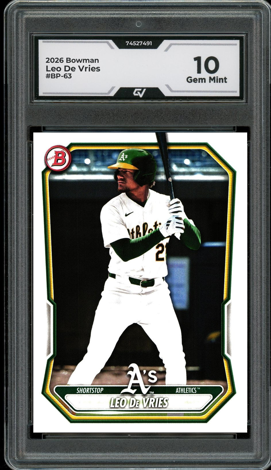 2026 Bowman #BP-63 Leo De Vries Graded 10 Gem Mint - Front
