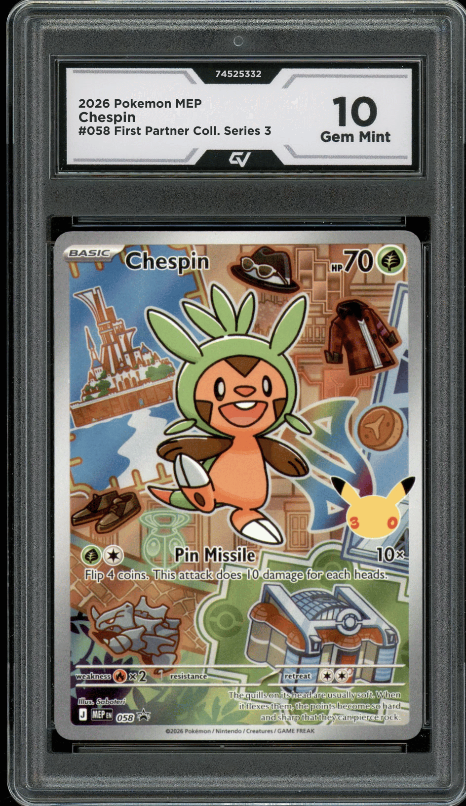 2026 Pokemon Mega Evolutions #058 Chespin First Partner Illustration Graded 10 Gem Mint
