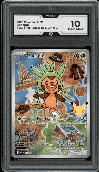 2026 Pokemon Mega Evolutions #058 Chespin First Partner Illustration Graded 10 Gem Mint