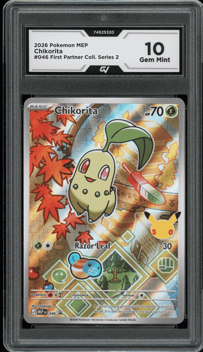 2026 Pokemon Mega Evolutions #046 Chikorita First Partner Illustration Graded 10 Gem Mint