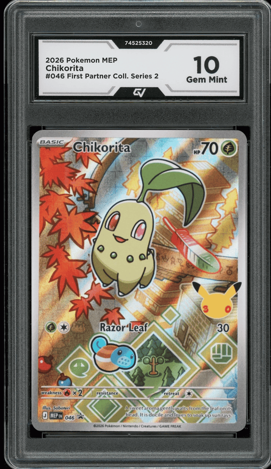 2026 Pokemon Mega Evolutions #046 Chikorita First Partner Illustration Graded 10 Gem Mint