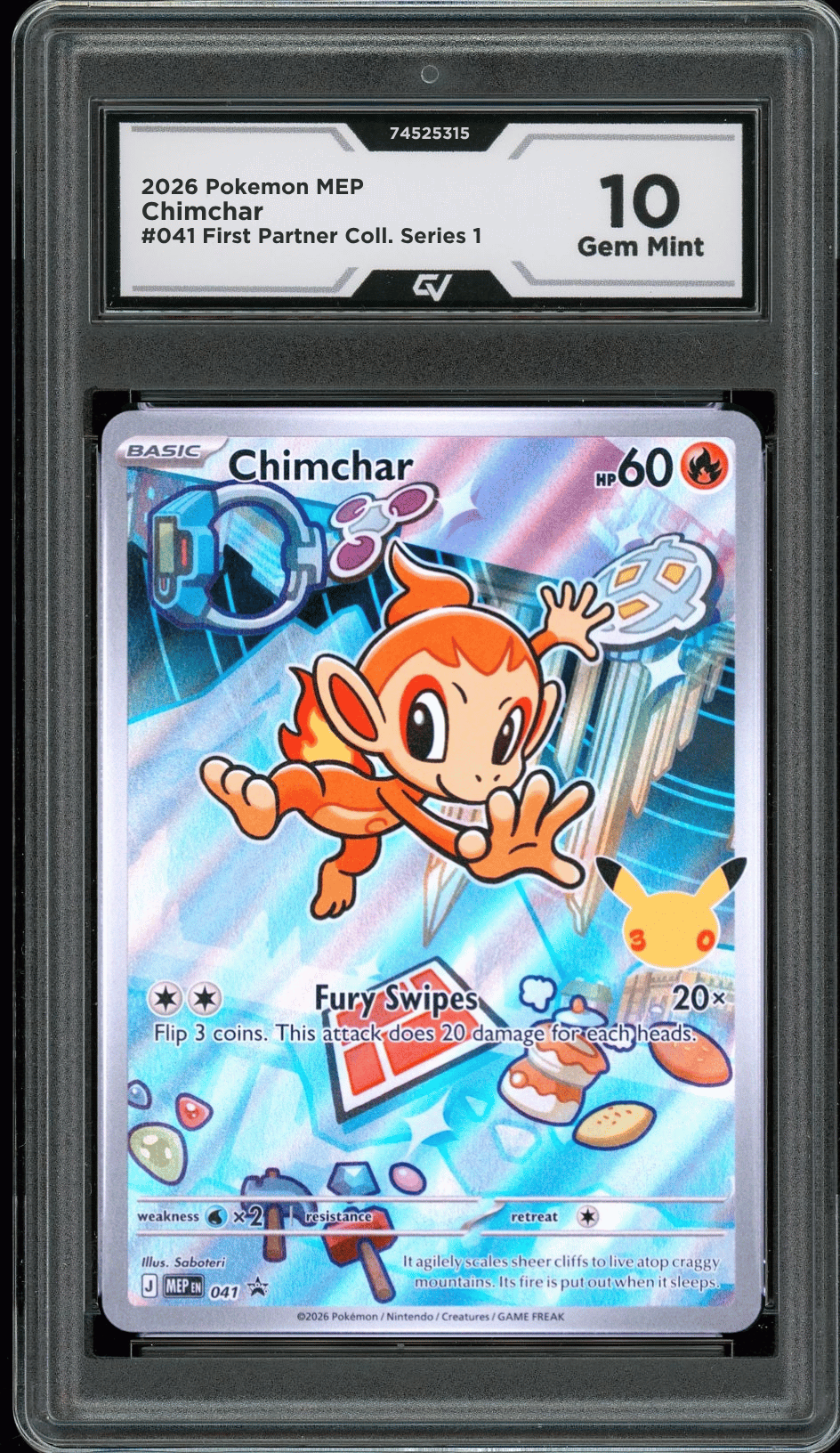 2026 Pokemon Mega Evolutions #041 Chimchar First Partner Illustration Graded 10 Gem Mint