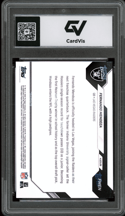 2026 Topps Now #FMEN Fernando Mendoza Graded 10 Gem Mint - Back